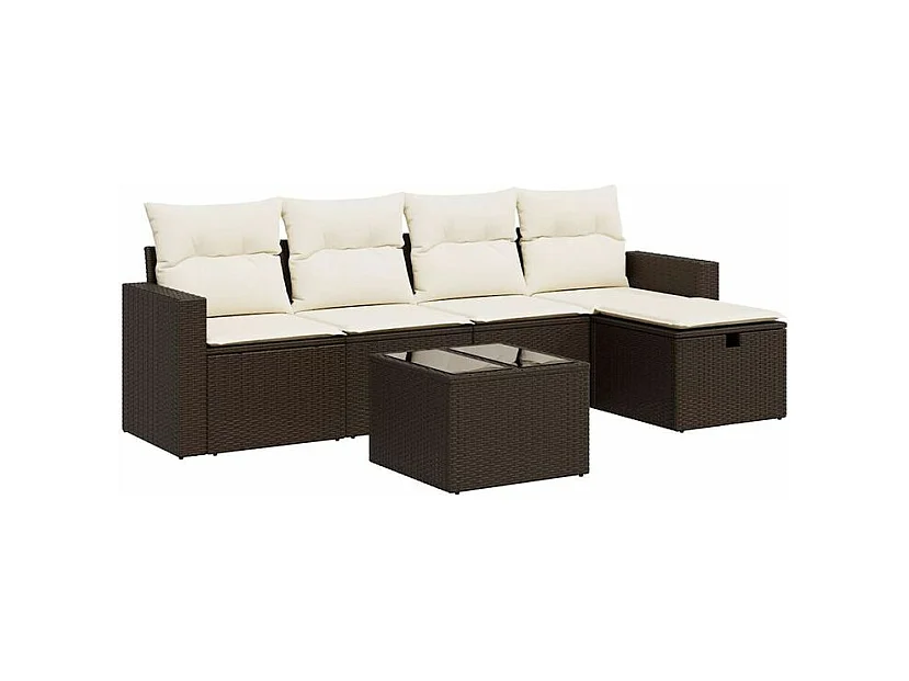 Salon de jardin avec coussins 6 pcs marron résine tressée