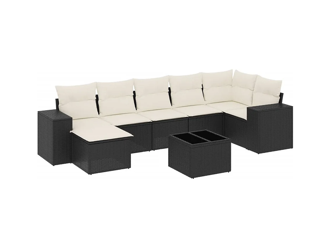 Salon de jardin 8 pcs avec coussins noir résine tressée