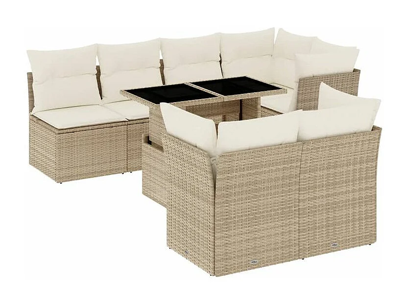 Salon de jardin avec coussins 8 pcs beige résine tressée