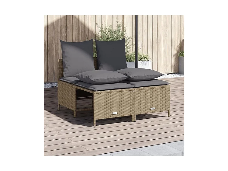Salon de jardin avec coussins 4 pcs beige résine tressée