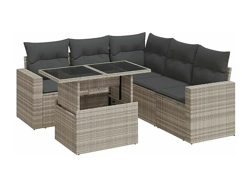 Salon de jardin 6 pcs avec coussins gris clair résine tressée