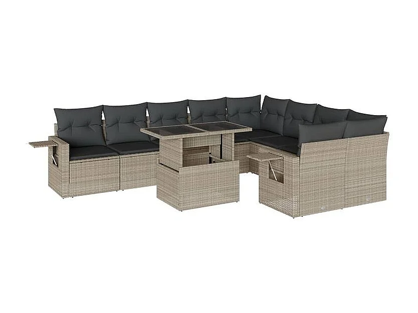 Salon de jardin avec coussins 10 pcs gris clair résine tressée