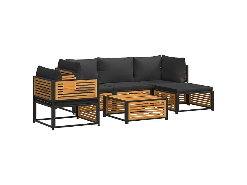 Salon de jardin avec coussins 6 pcs bois d'acacia solide
