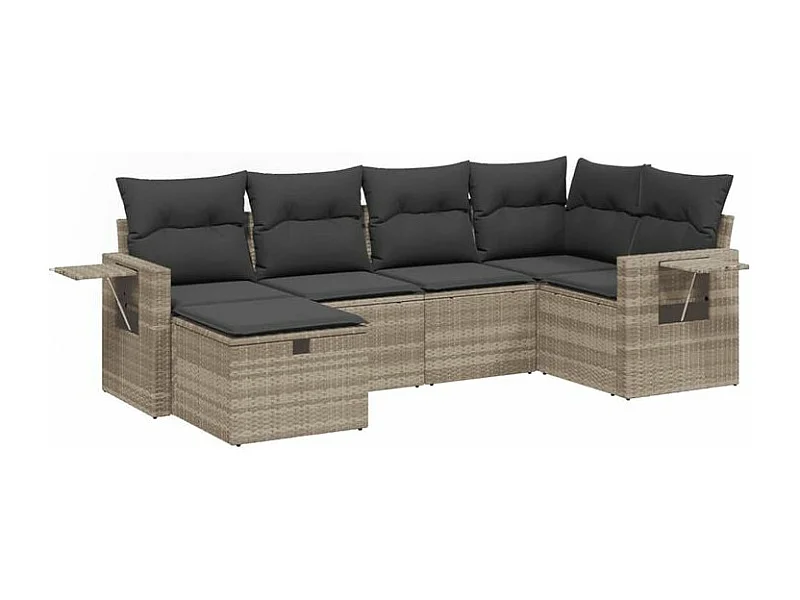 Salon de jardin 6 pcs avec coussins gris clair résine tressée