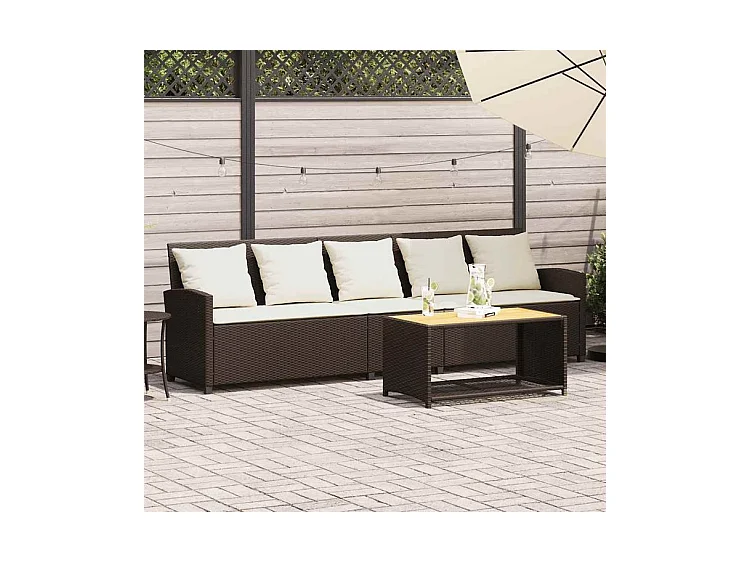 Canapé de jardin avec coussins 5 places brun résine tressée