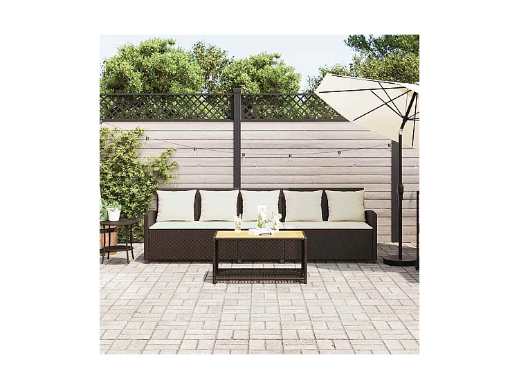 Canapé de jardin avec coussins 5 places brun résine tressée