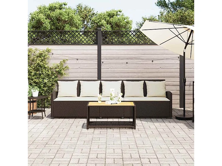 Canapé de jardin avec coussins 5 places brun résine tressée