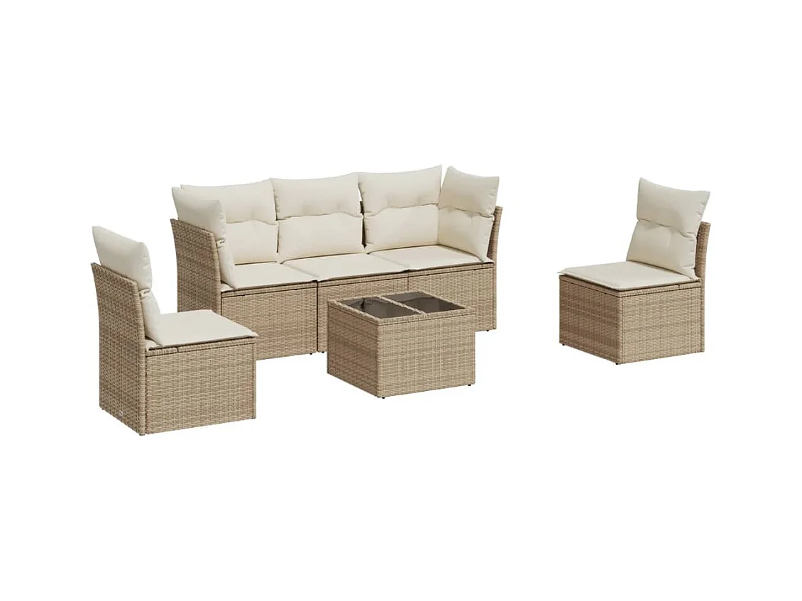 Salon de jardin avec coussins 6 pcs beige résine tressée