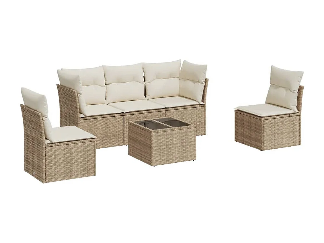 Salon de jardin avec coussins 6 pcs beige résine tressée