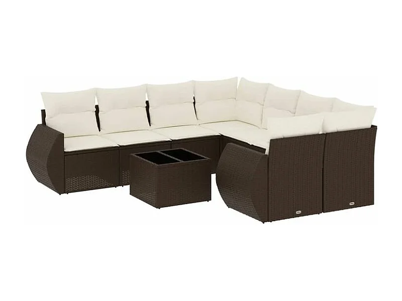 Salon de jardin avec coussins 9 pcs marron résine tressée