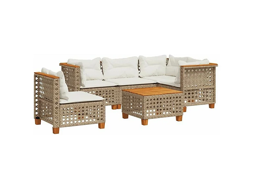 Salon de jardin avec coussins 6 pcs beige résine tressée