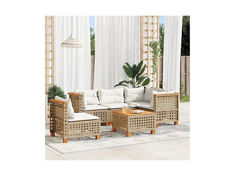 Salon de jardin avec coussins 6 pcs beige résine tressée