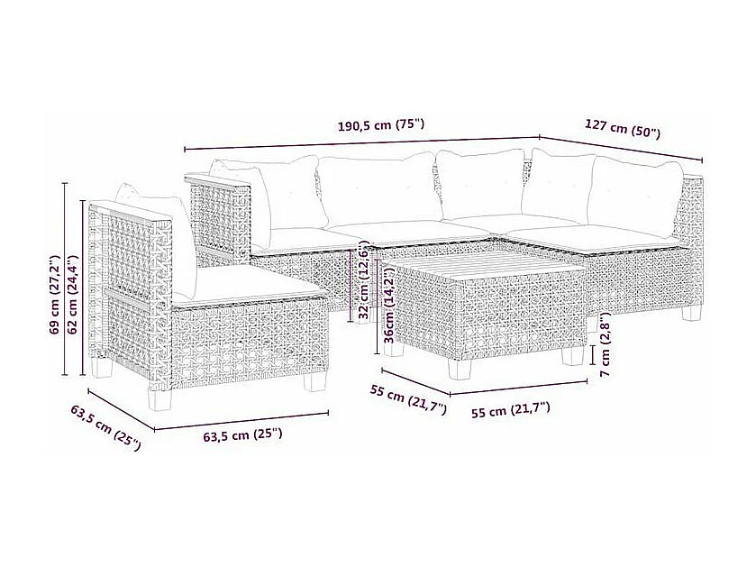 Salon de jardin avec coussins 6 pcs beige résine tressée