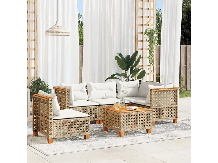 Salon de jardin avec coussins 6 pcs beige résine tressée