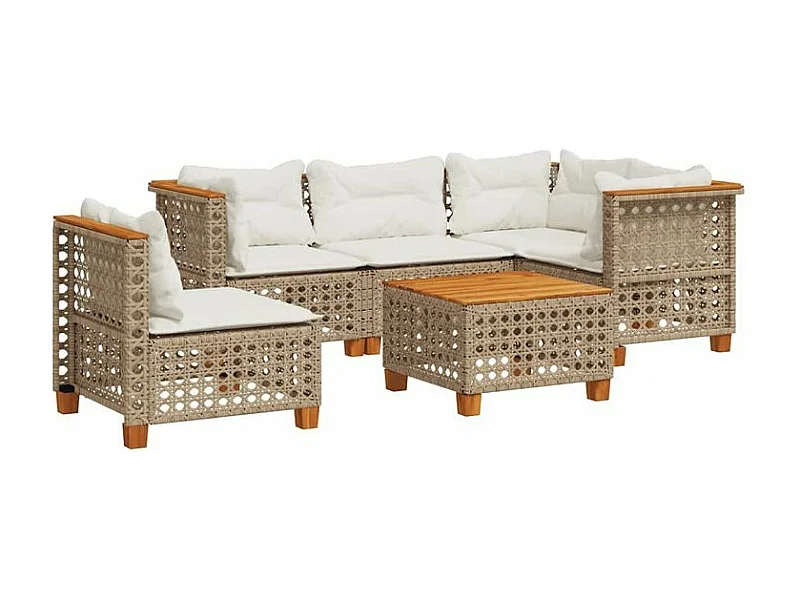 Salon de jardin avec coussins 6 pcs beige résine tressée