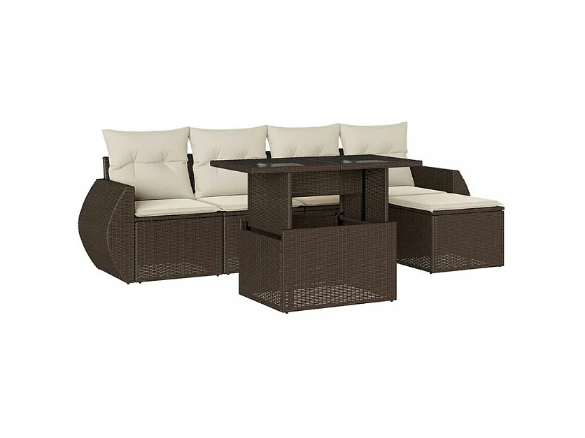Salon de jardin avec coussins 6 pcs marron résine tressée