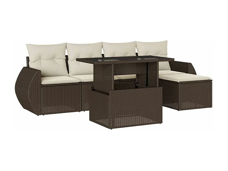 Salon de jardin avec coussins 6 pcs marron résine tressée