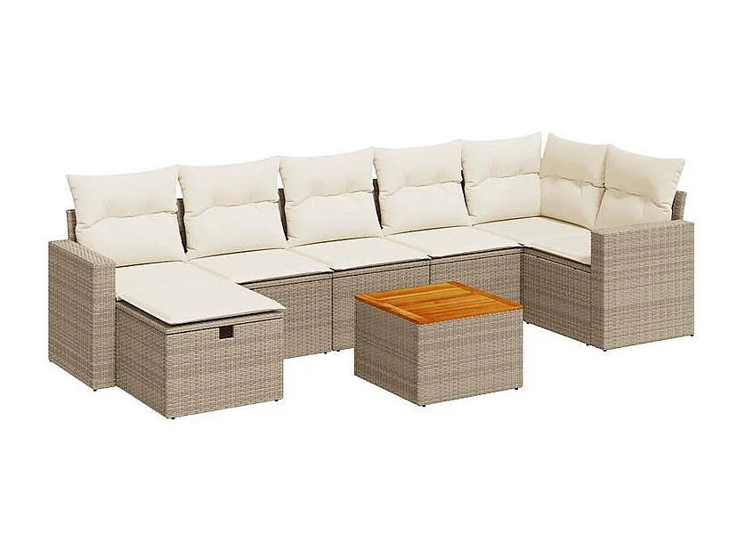Salon de jardin avec coussins 8 pcs beige résine tressée