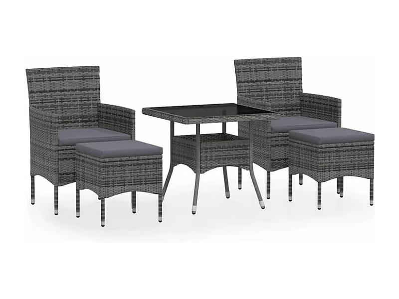 Meubles à dîner jardin 5pcs Résine tressée et verre trempé Gris