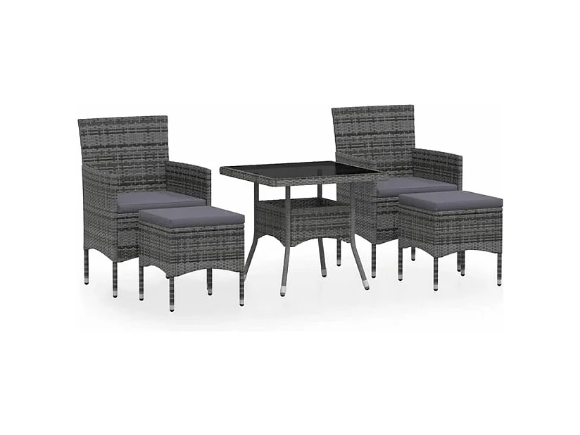 Meubles à dîner jardin 5pcs Résine tressée et verre trempé Gris