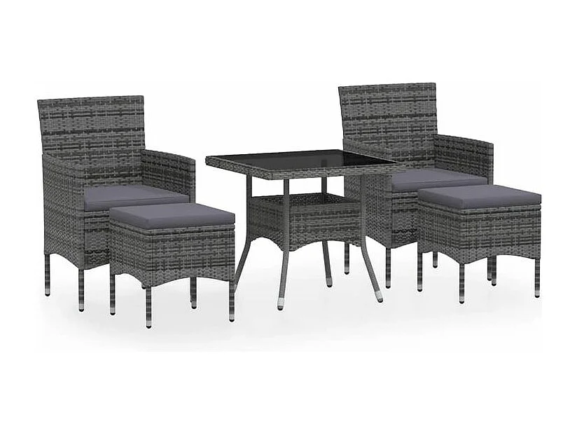 Meubles à dîner jardin 5pcs Résine tressée et verre trempé Gris