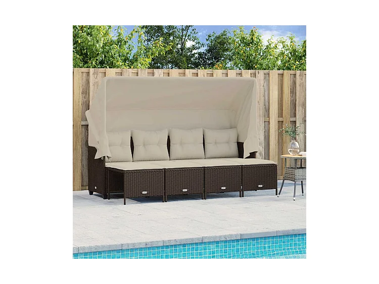 Salon de jardin avec coussins 5 pcs marron résine tressée