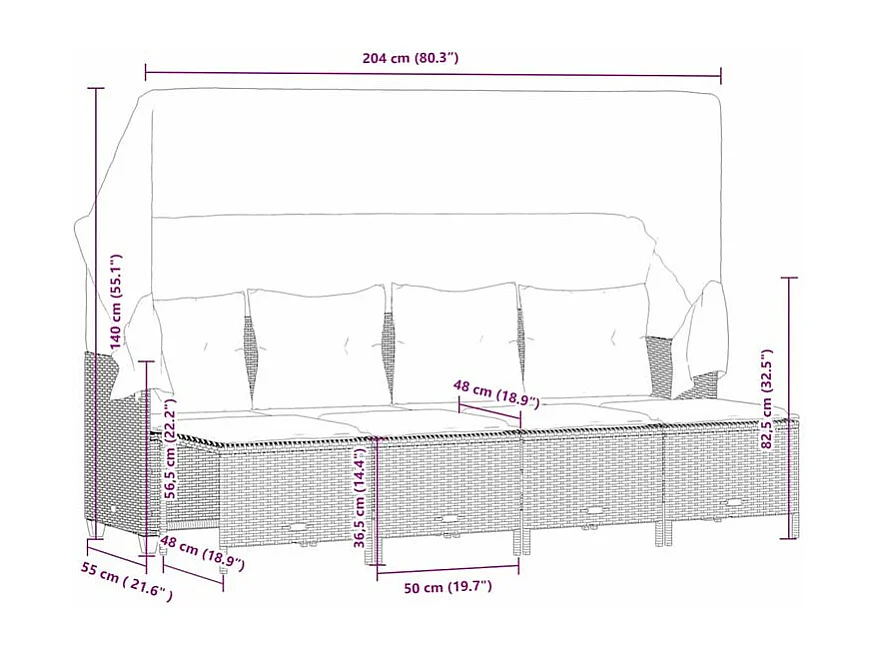 Salon de jardin avec coussins 5 pcs marron résine tressée