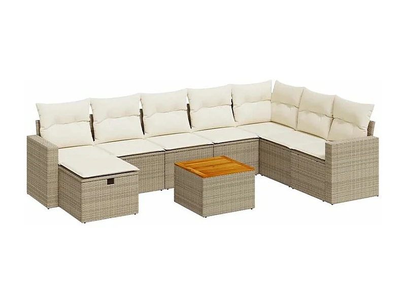 Salon de jardin avec coussins 9 pcs beige résine tressée