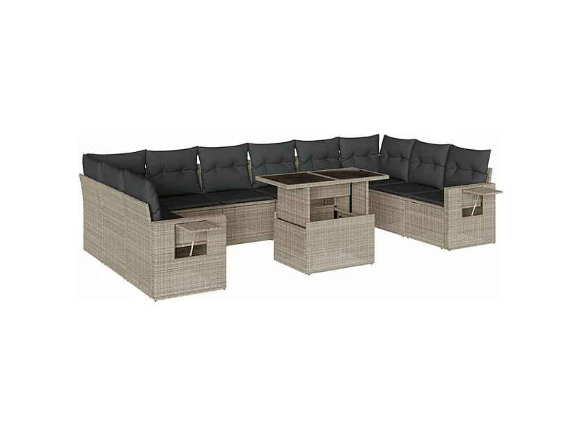 Salon de jardin 11 pcs avec coussins gris clair résine tressée