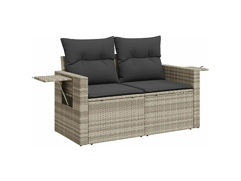 Salon de jardin 11 pcs avec coussins gris clair résine tressée