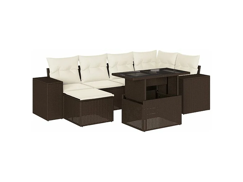 Salon de jardin avec coussins 7 pcs marron résine tressée