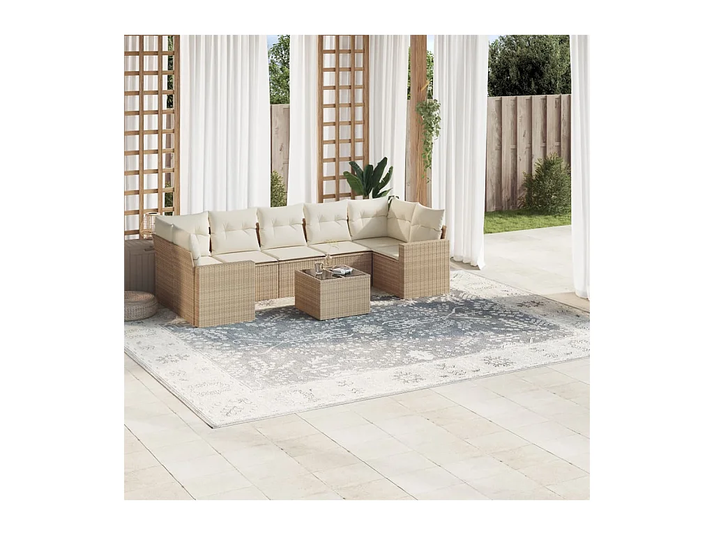 Salon de jardin avec coussins 8 pcs beige résine tressée