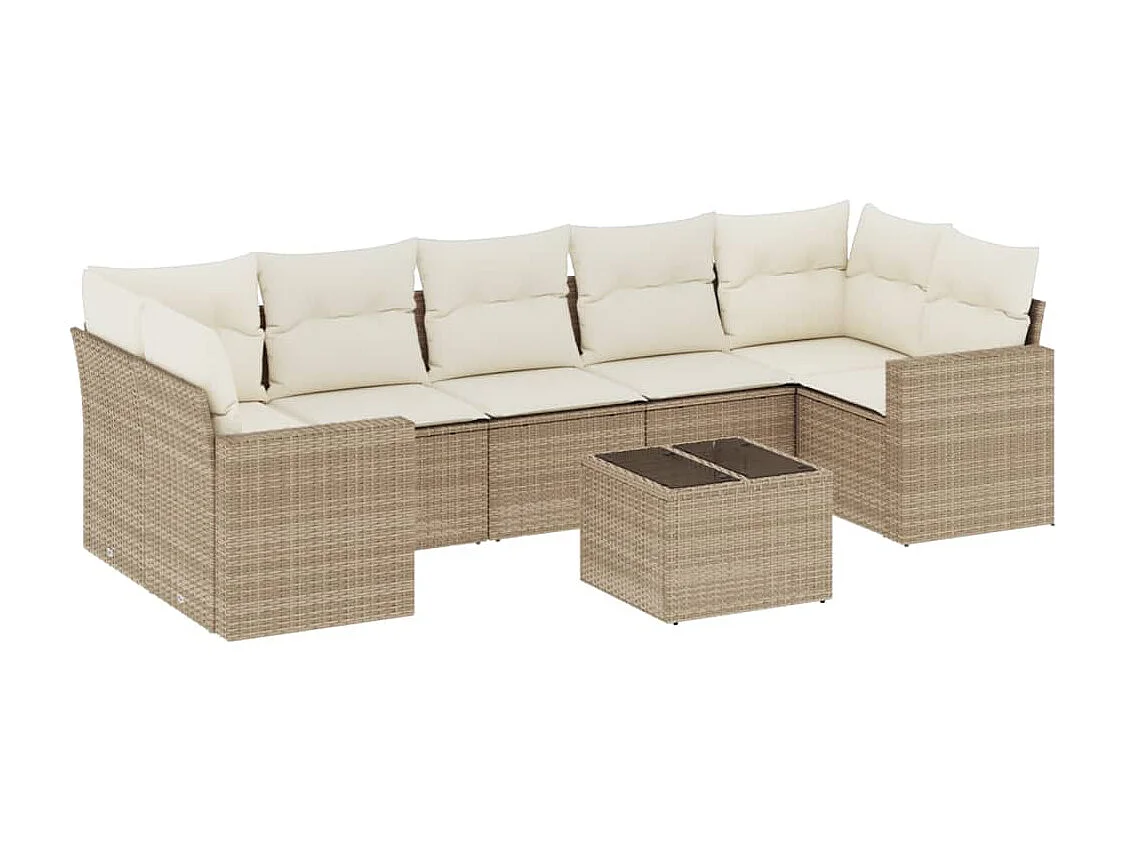 Salon de jardin avec coussins 8 pcs beige résine tressée