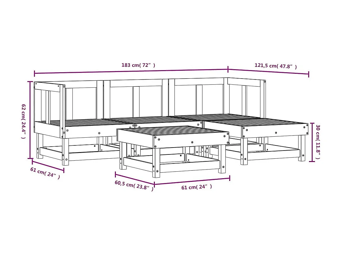 Salon de jardin 5 pcs bois massif douglas