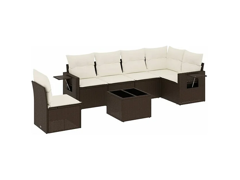 Salon de jardin avec coussins 7 pcs marron résine tressée