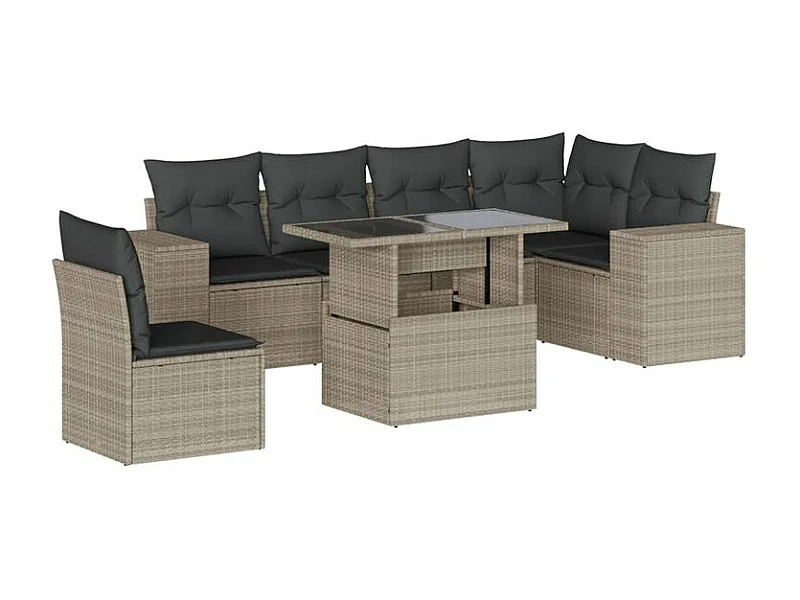 Salon de jardin avec coussins 7 pcs gris clair résine tressée