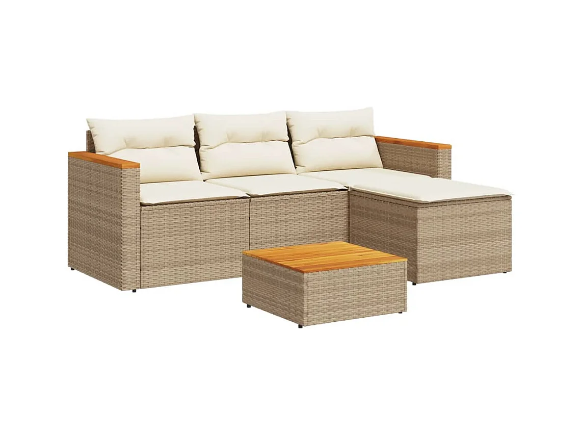 Salon de jardin avec coussins 3 pcs beige résine tressée