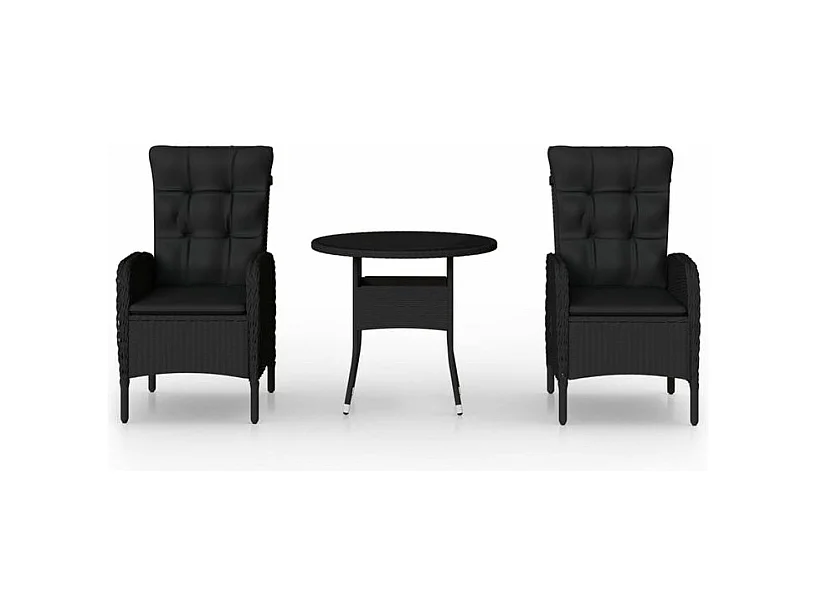 Mobilier de bistro de jardin 3 pcs Résine tressée Noir