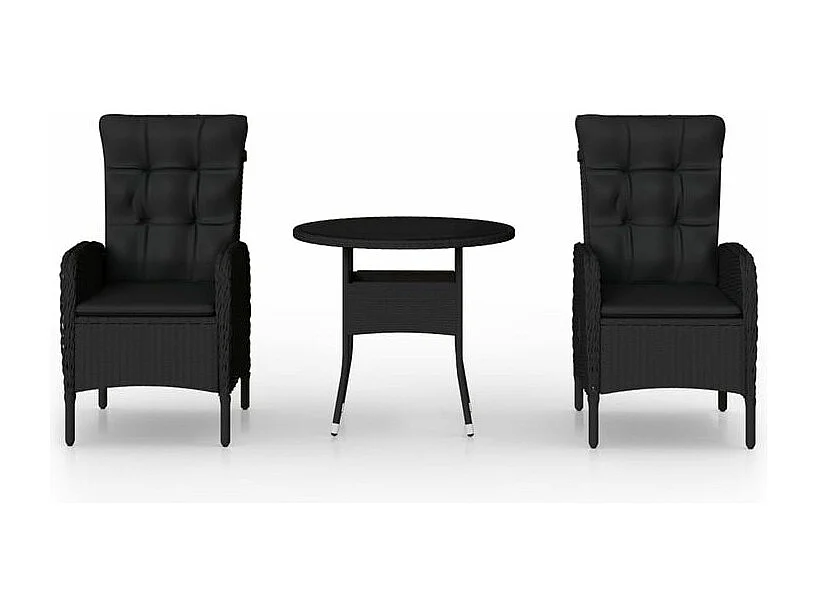 Mobilier de bistro de jardin 3 pcs Résine tressée Noir