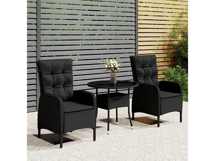 Mobilier de bistro de jardin 3 pcs Résine tressée Noir