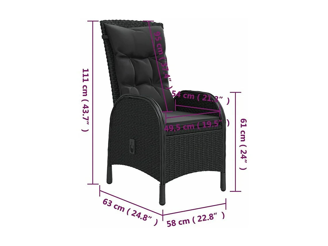 Mobilier de bistro de jardin 3 pcs Résine tressée Noir