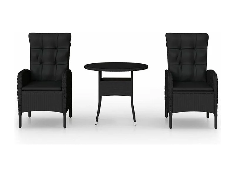 Mobilier de bistro de jardin 3 pcs Résine tressée Noir