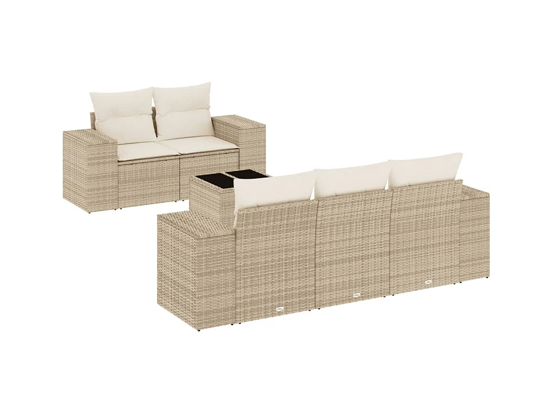 Salon de jardin avec coussins 6 pcs beige résine tressée