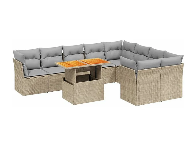 Salon de jardin avec coussins 10 pcs beige résine tressée