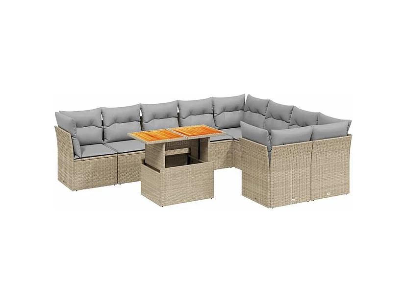 Salon de jardin avec coussins 10 pcs beige résine tressée