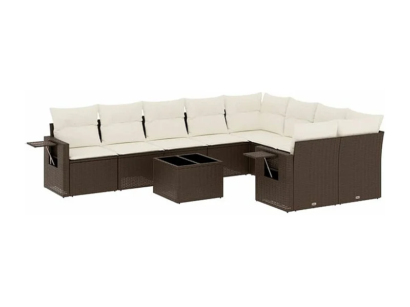 Salon de jardin 10 pcs avec coussins marron résine tressée