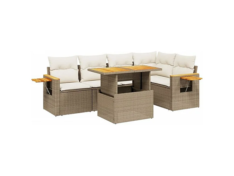 Salon de jardin avec coussins 6 pcs beige résine tressée