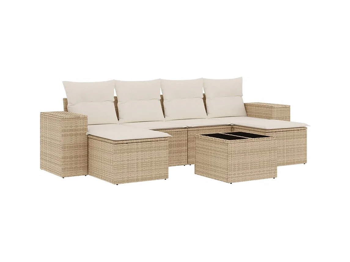 Salon de jardin avec coussins 7 pcs beige résine tressée