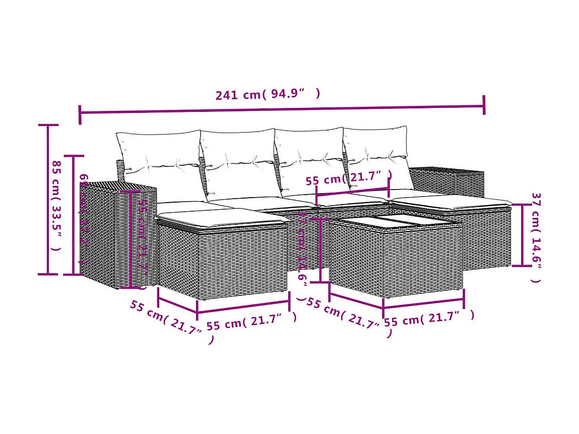 Salon de jardin avec coussins 7 pcs beige résine tressée
