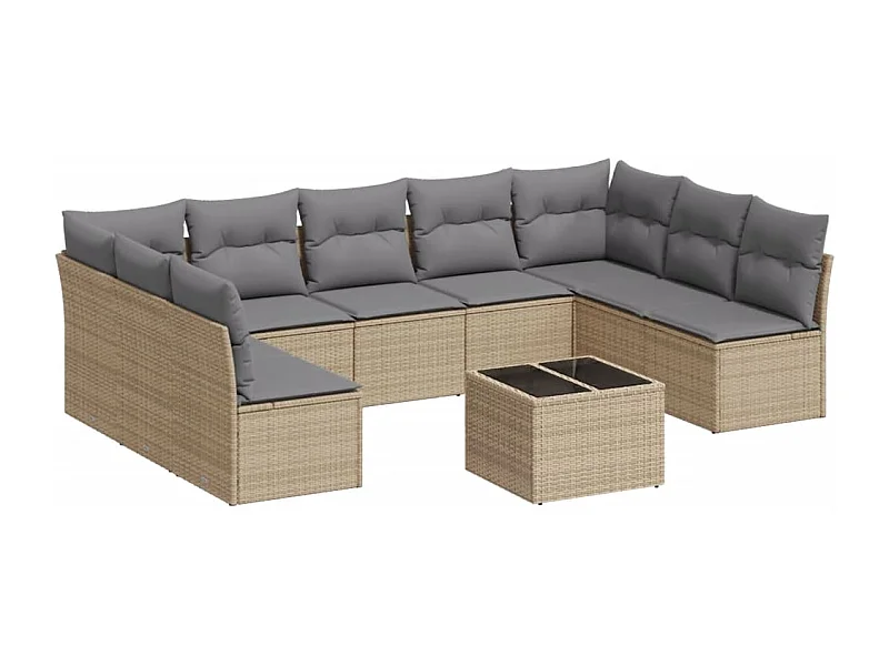 Salon de jardin avec coussins 10 pcs beige résine tressée